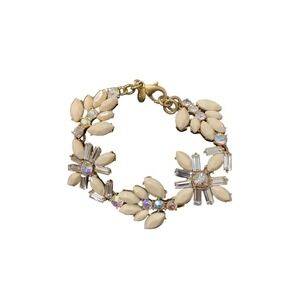 J crew rhinestone clear crystal milky ivory marquis brass 7" bracelet